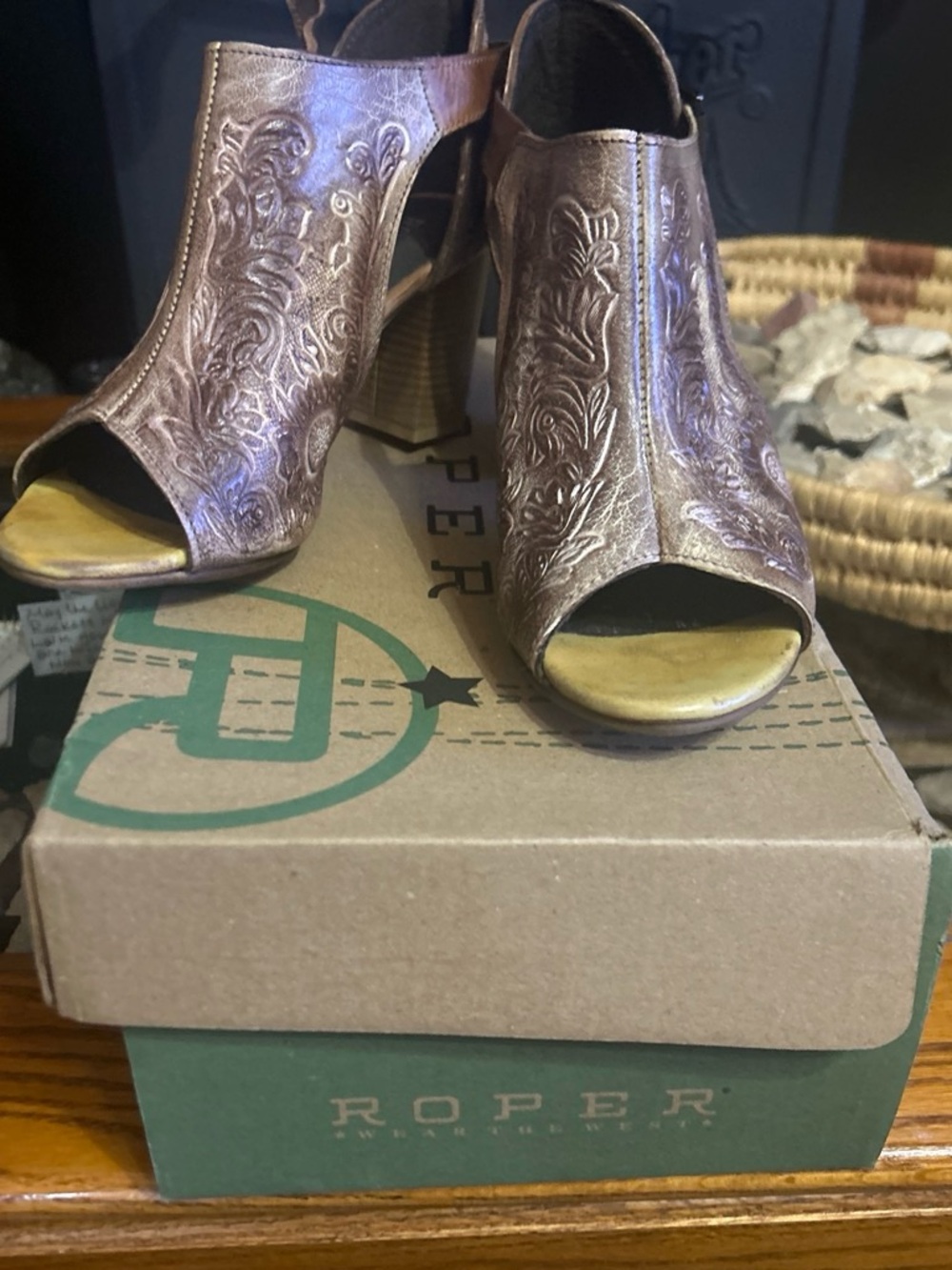 Roper Tooled Peep-Toe Sandals